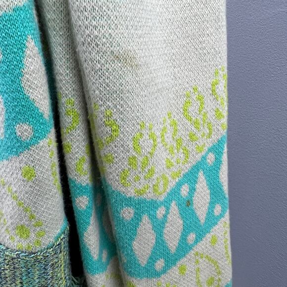 Gypsy 05 Global Village Green Cream Long Sleeve Open Fringe Cardigan Sweater S - Picture 6 of 9